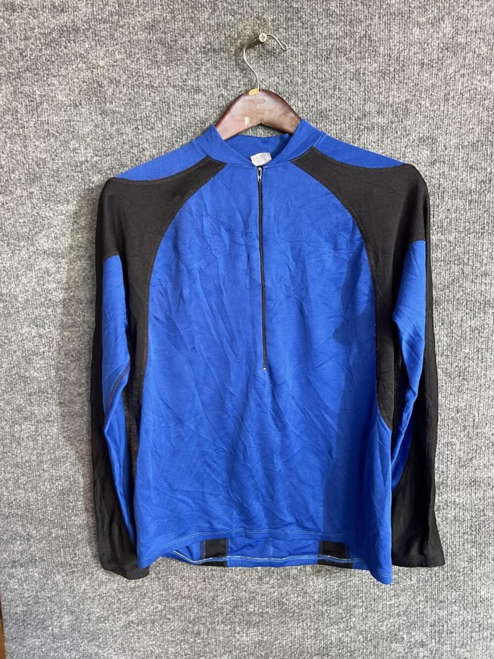 Nashbar Cycling Jersey Mens Large Blue Black 1/2 Zip Long Sleeve Pockets Bike